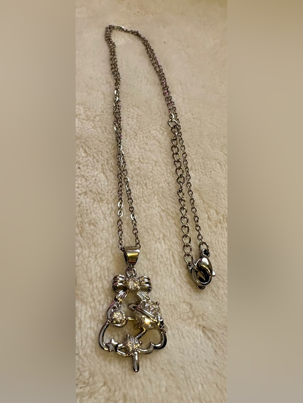 Moissanite and Silver Christmas Tree Pendant Necklace